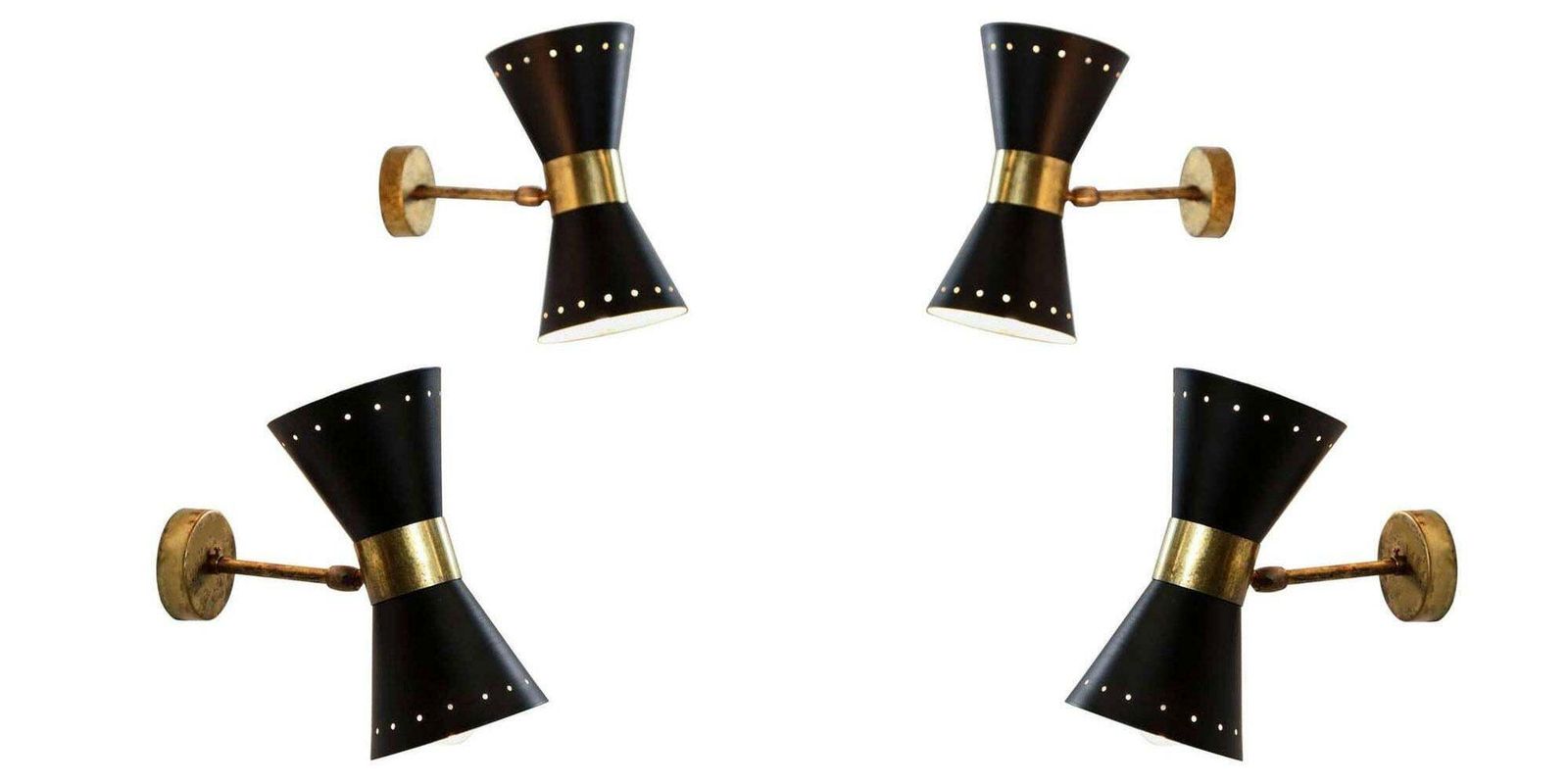 1 Of 6 Italian Modern Design Wall Light Diabolo Sconce Stilnovo Style Brass 1950 photo vintage