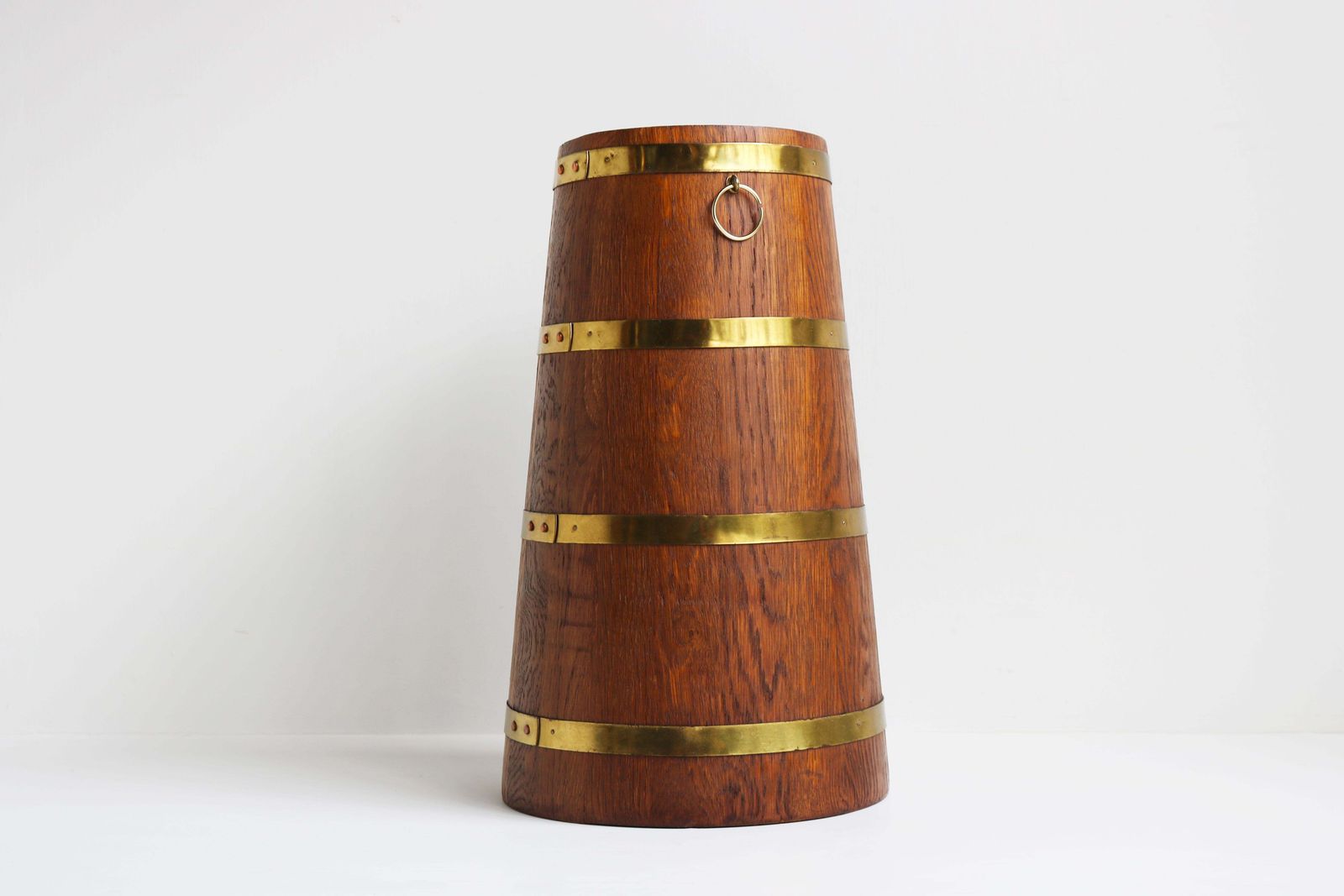 Antique Long Barrel Umbrella Stand Solid Oak Brass English 1900s Hallway Sticks photo furniture