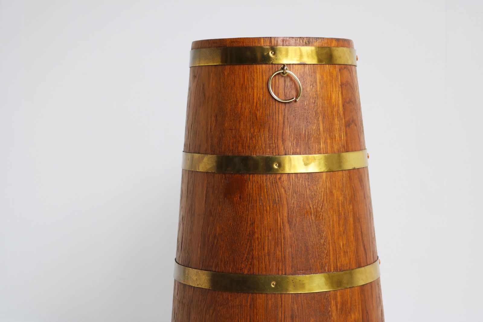 Antique Long Barrel Umbrella Stand Solid Oak Brass English 1900s Hallway Sticks photo vintage