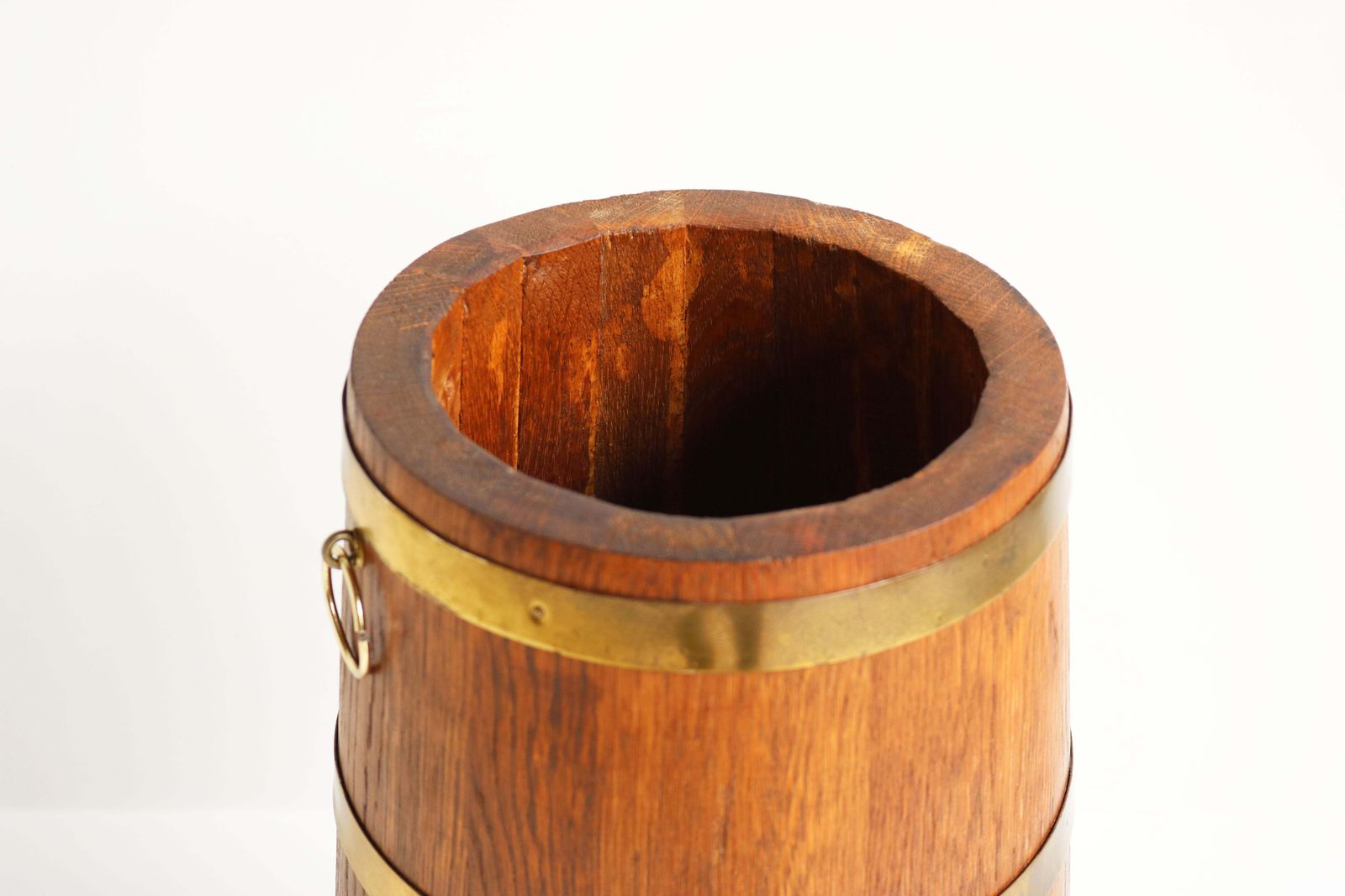 photo furniture Antique Long Barrel Umbrella Stand Solid Oak Brass English 1900s Hallway Sticks