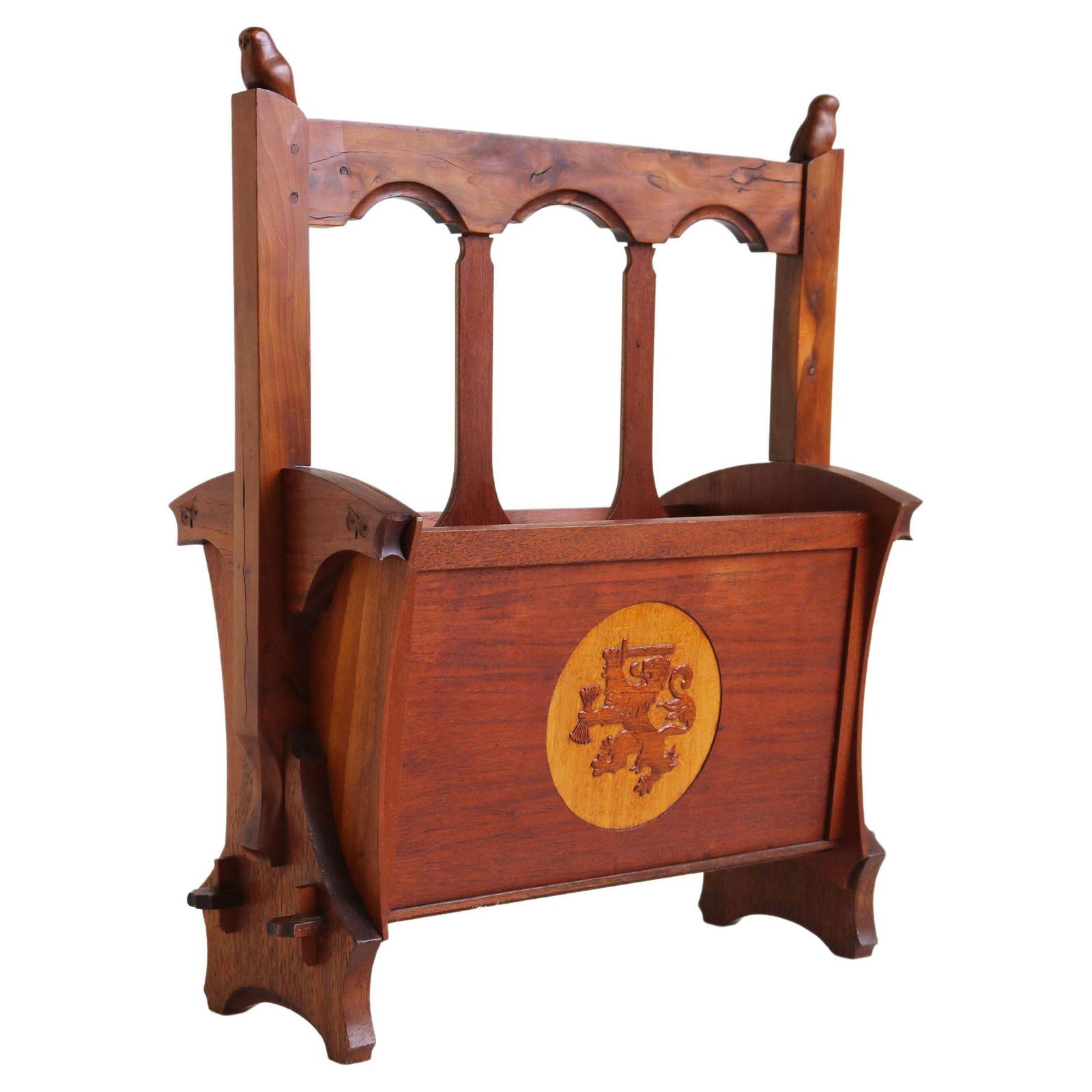 Antique Dutch Amsterdam School 1920 Magazine Rack / Stand Arts & Crafts Owl Teak