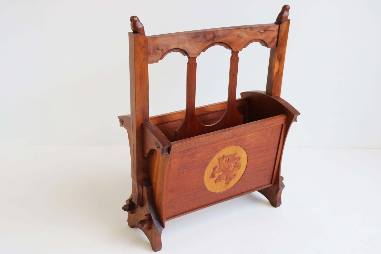 1445.0 Antiek Nederlands Amsterdam School 1920 Tijdschriftenrek / Standaard Arts & Crafts Uil Teak photo
