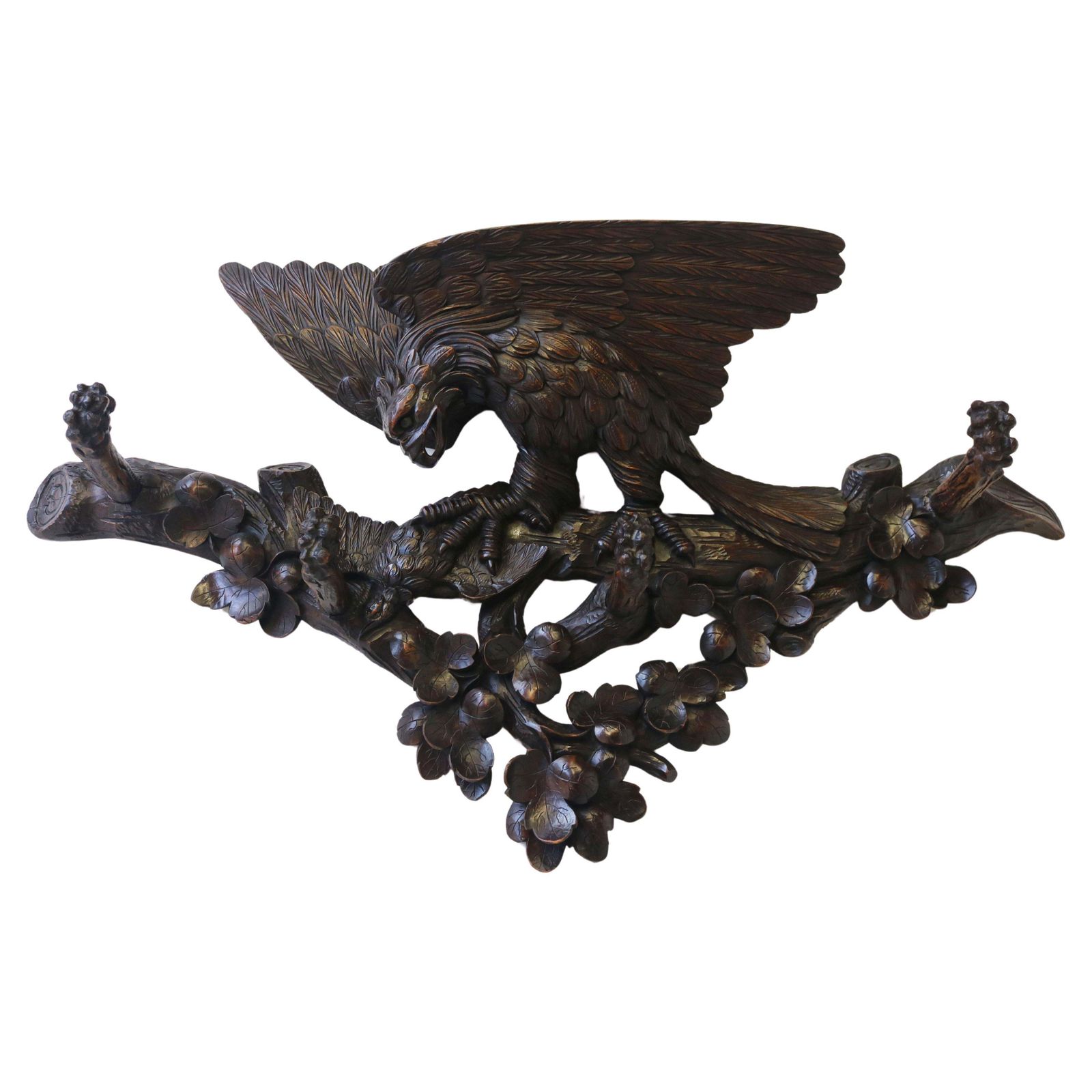 Exquisite 19th Century Swiss Black Forest Coat Rack Carved Eagle Hallway Antique