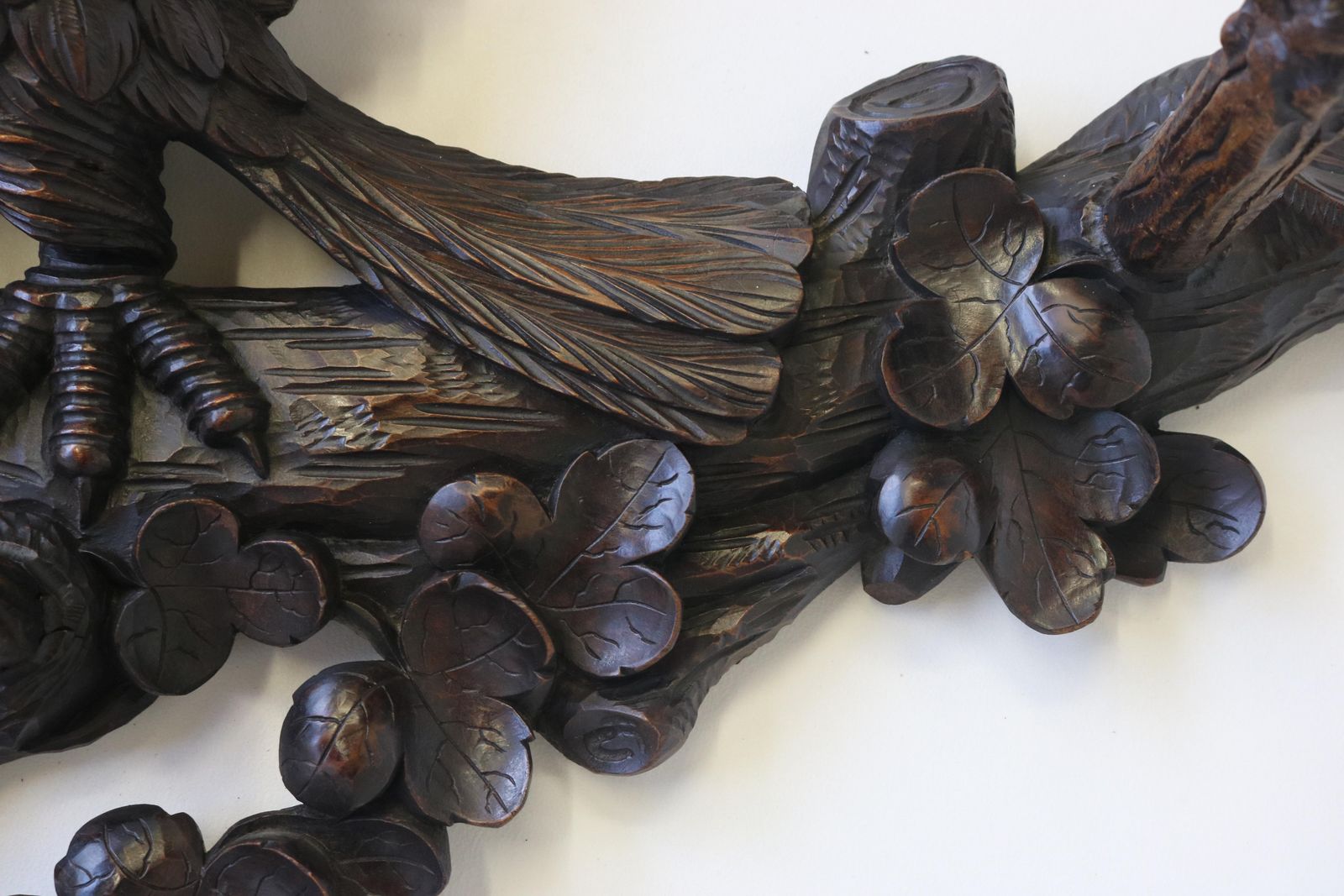 Exquisite 19th Century Swiss Black Forest Coat Rack Carved Eagle Hallway Antique photo vintage