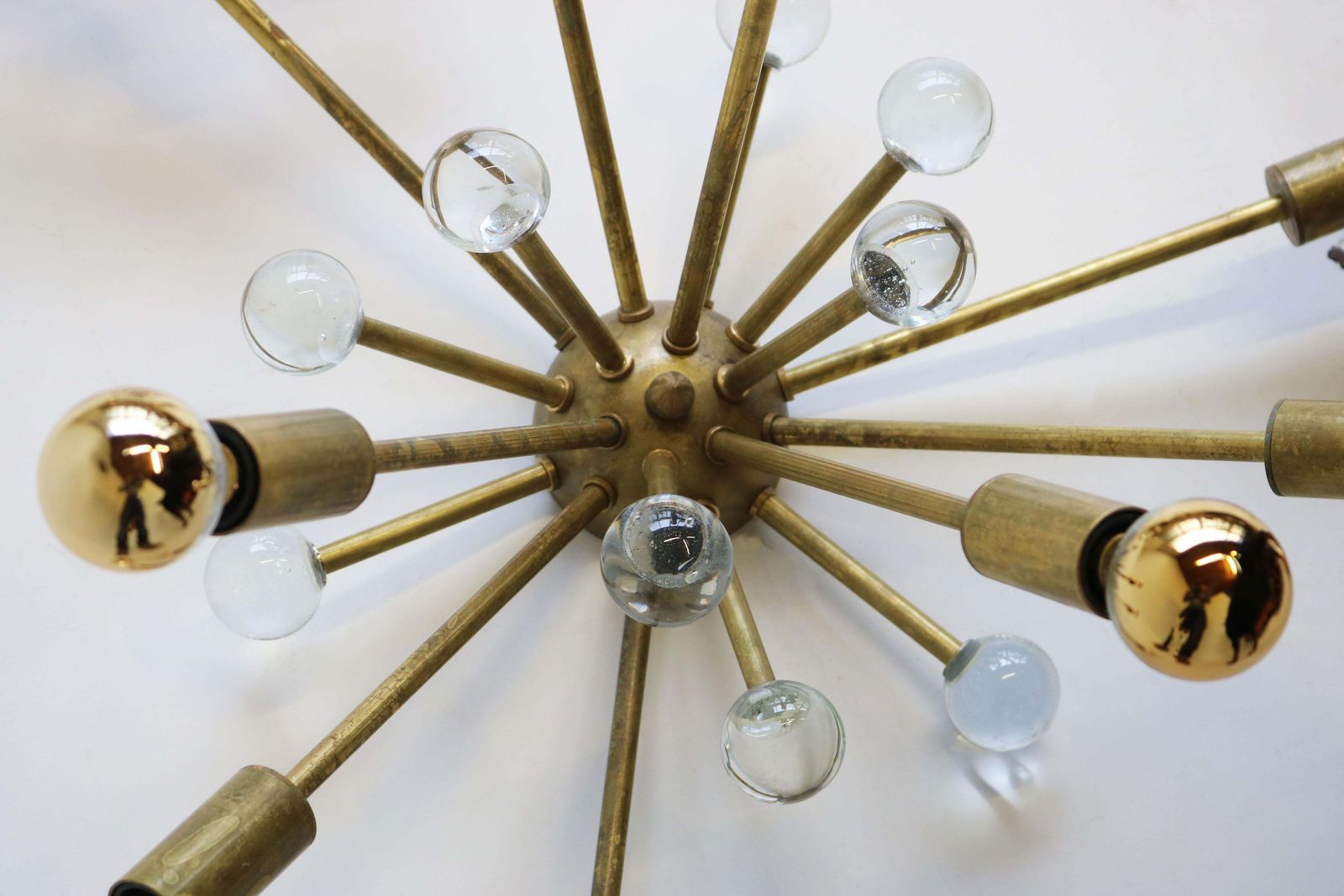 Italiaanse Mid Century Sputnik Stilnovo Murano Messing Wandlampen photo for sale