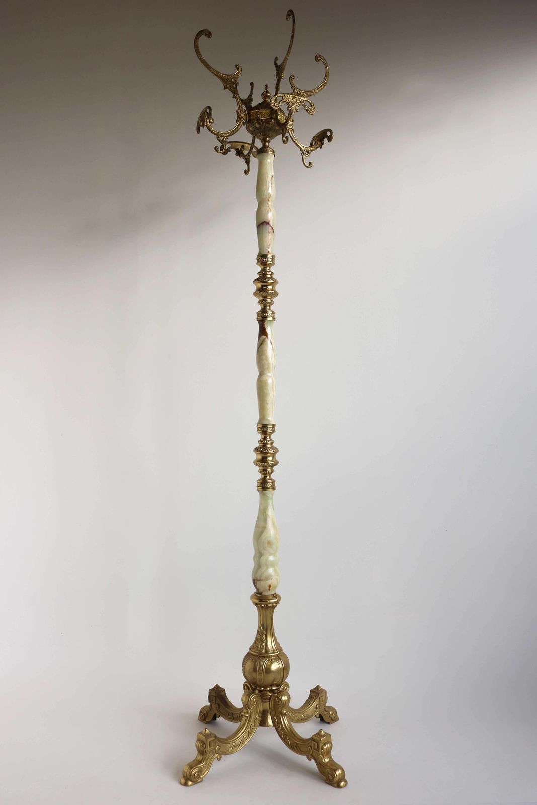 Italian Ornate Antique Brass & Onyx Round Marble Coat Hat Rack Hall Tree 1950s photo buy