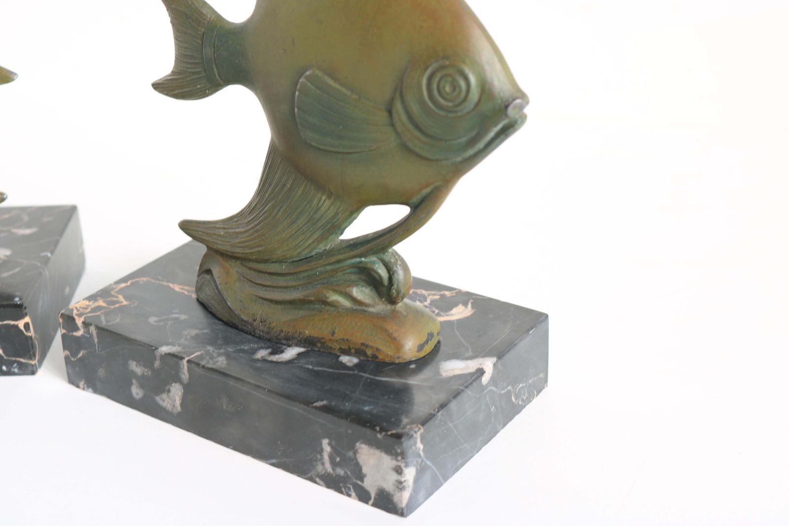 photo furniture Antique French Art Deco Bookends Angelfish 1930 Black Marble Spelter Moonfish