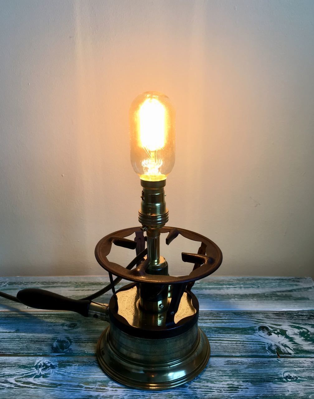 Vintage 1920s Brass French Spirit Stove Table Light photo Lighting