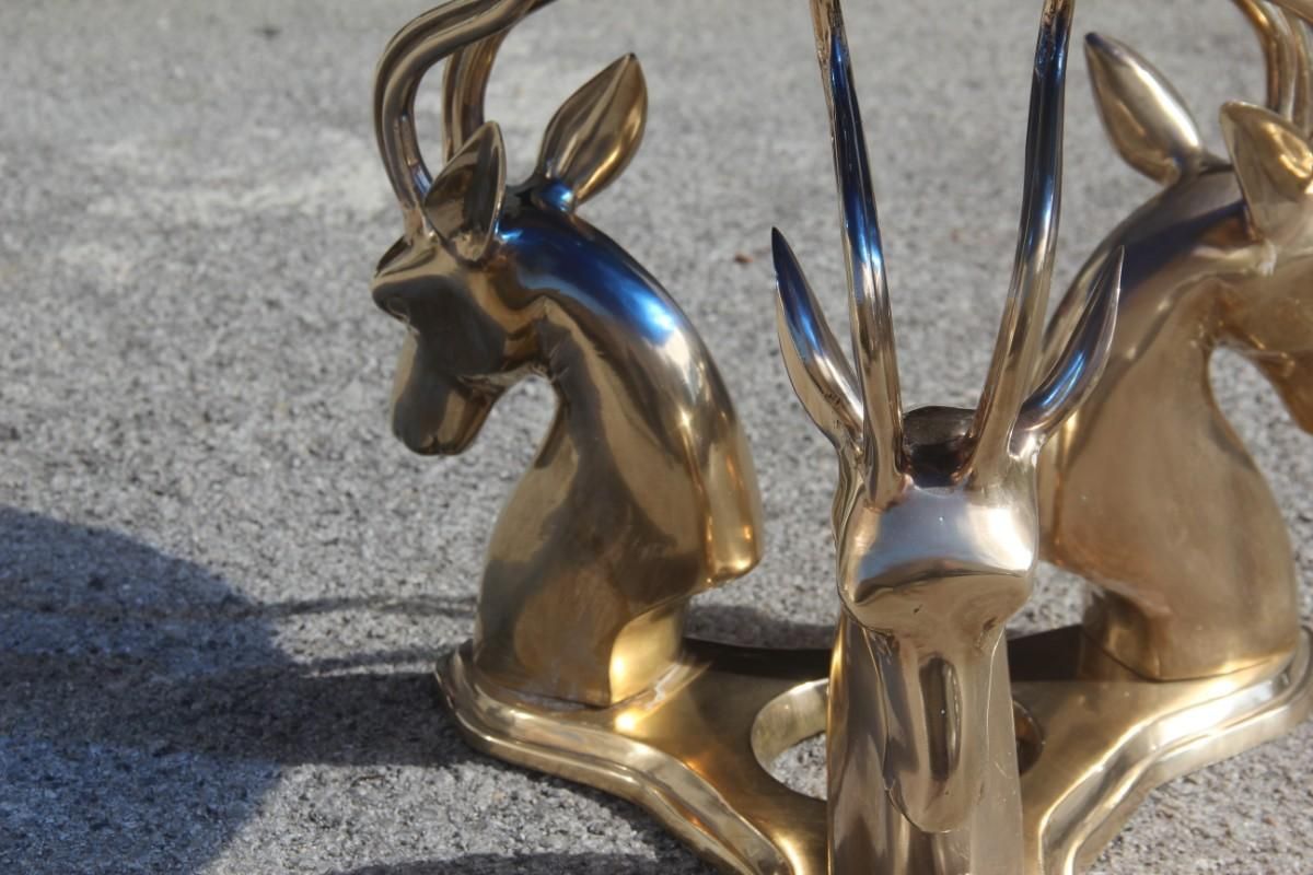 Midcentury Round Blue Cobalt Italian Brass Deer Top Thick Crystal 1960 Chipped photo vinterior