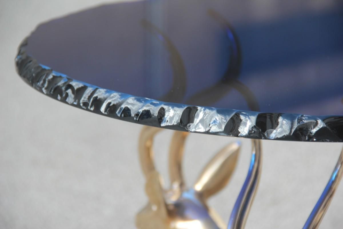 2040.0 Midcentury Round Blue Cobalt Italian Brass Deer Top Thick Crystal 1960 Chipped photo