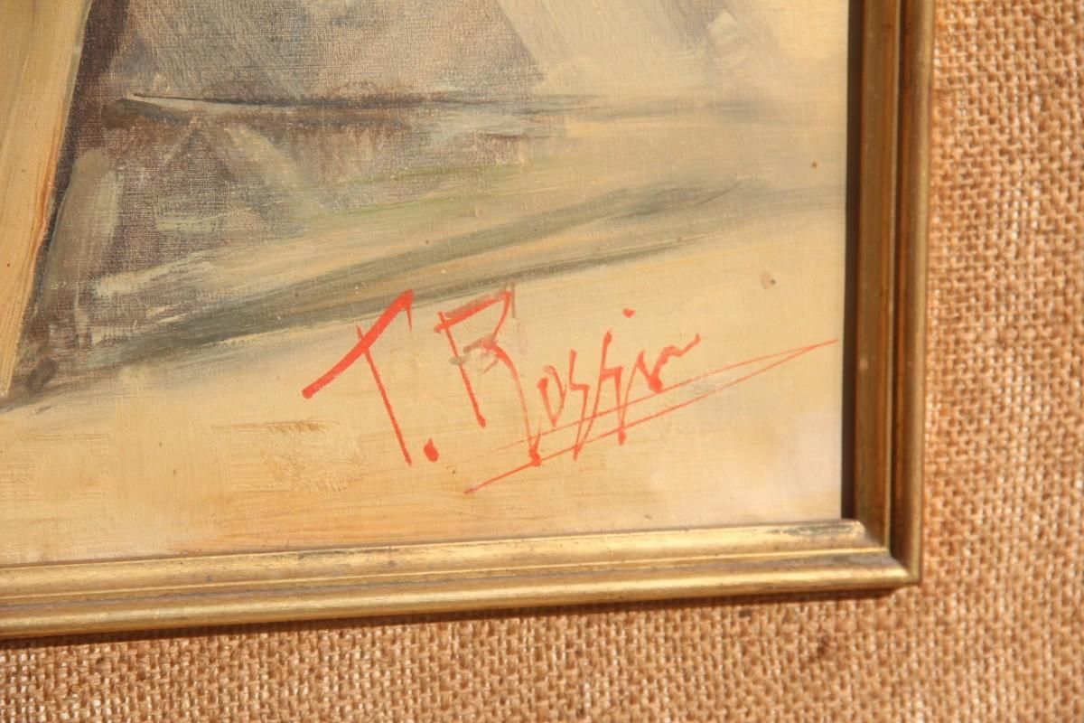 Depisis Style Midcentury Oil Panting Vase Rose Flowers 1940s Classic Frame photo vinterior
