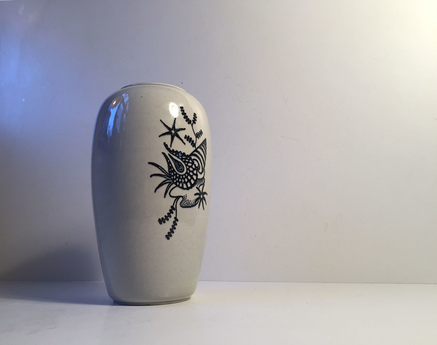 Mid Century Ceramic Vase With Snail From Nymølle, 1970s