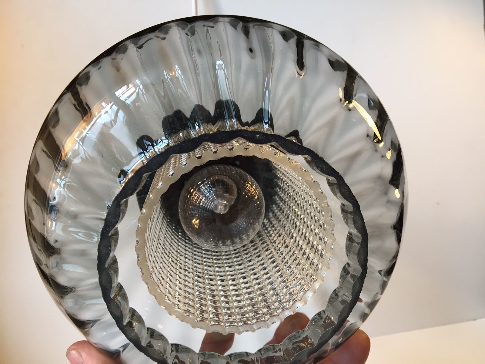 Vintage Onion Shaped Optical Glass Pendant Lamp From Orrefors, 1970s photo vintage