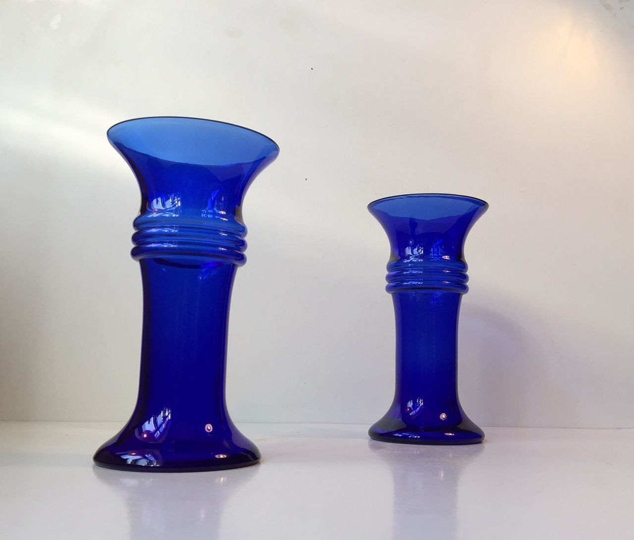Cobalt Blue Glass Vases By Michael E. Bang For Holmegaard, 1980s, Set Of 2 photo furniture