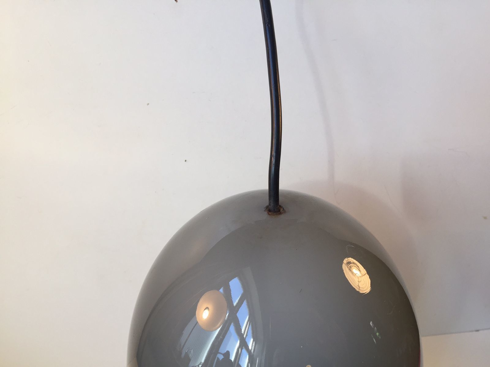 Modernist Egg Shaped Life Pendant In Grey Opaline Glass By Jo Hammerborg For Fog & Mørup, 1960s photo Lighting