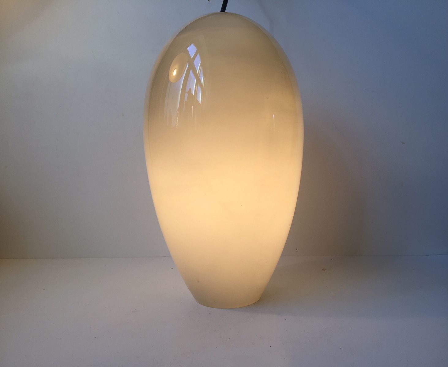 Modernist Egg Shaped Life Pendant In Grey Opaline Glass By Jo Hammerborg For Fog & Mørup, 1960s photo vinterior