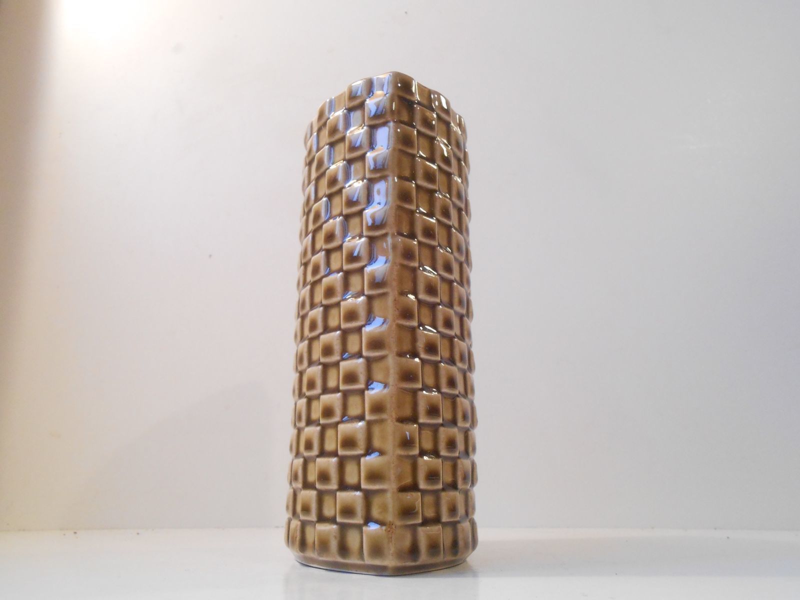 Mid Century Finnish Modernist Harlequin Pottery Vase By Kaarina Aho For Arabia, 1960s photo for sale