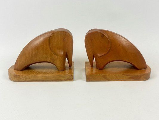 photo furniture Mid Century Carved Elephant Bookends From Rhön Kunst, 1960s, Set Of 2