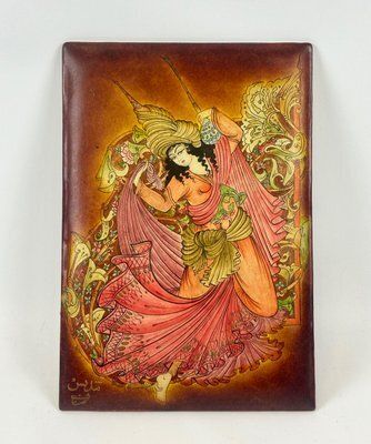 Vintage Middle Eastern Painting On Leather, 1970s