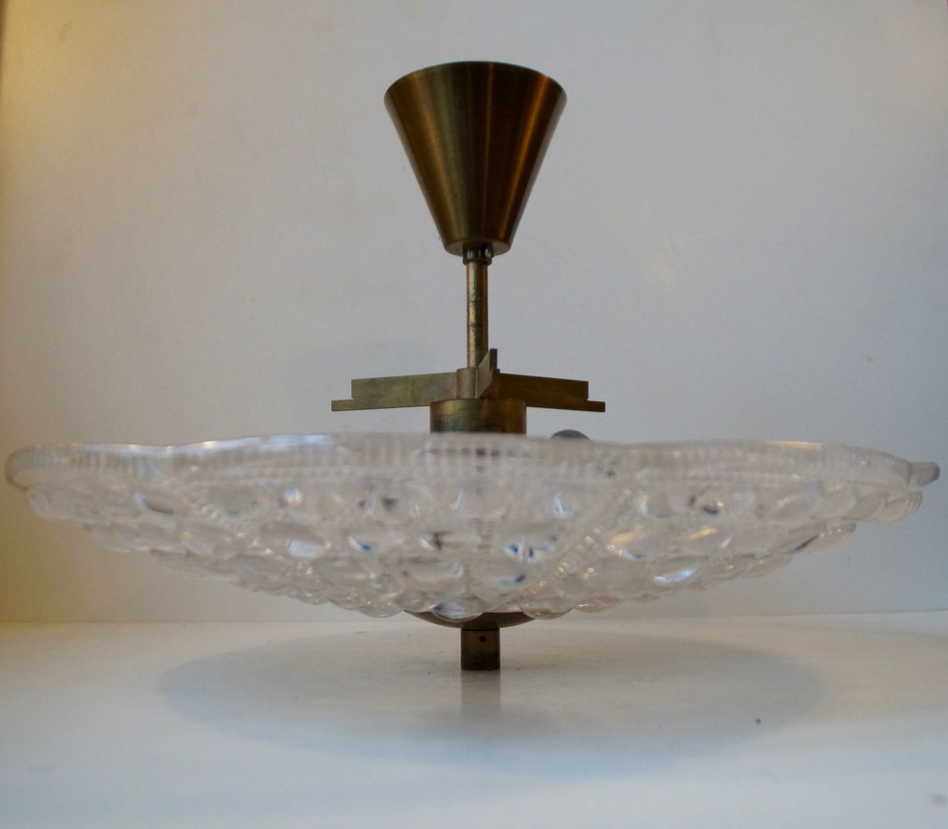 Vintage Floating Crystal & Brass Chandelier By Carl Fagerlund For Orrefors, 1950s photo Lighting