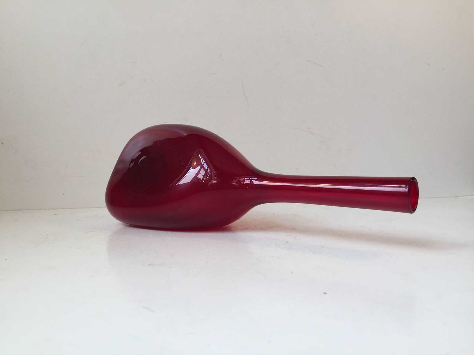 Long Necked Modernist Glass Vase By Gunnar Ander For Elme Glasbruk, 1960s photo for sale