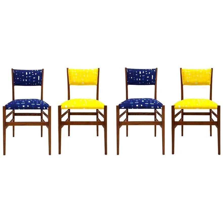 Midcentury Gio Ponti Set Of Four ‘Leggera 646’ Ashwood Italian Chairs, 1951