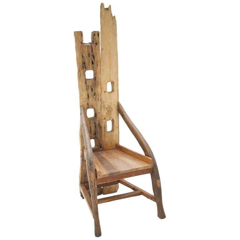 Midcentury Sculptural Olive Wood And Walnut French Chair
