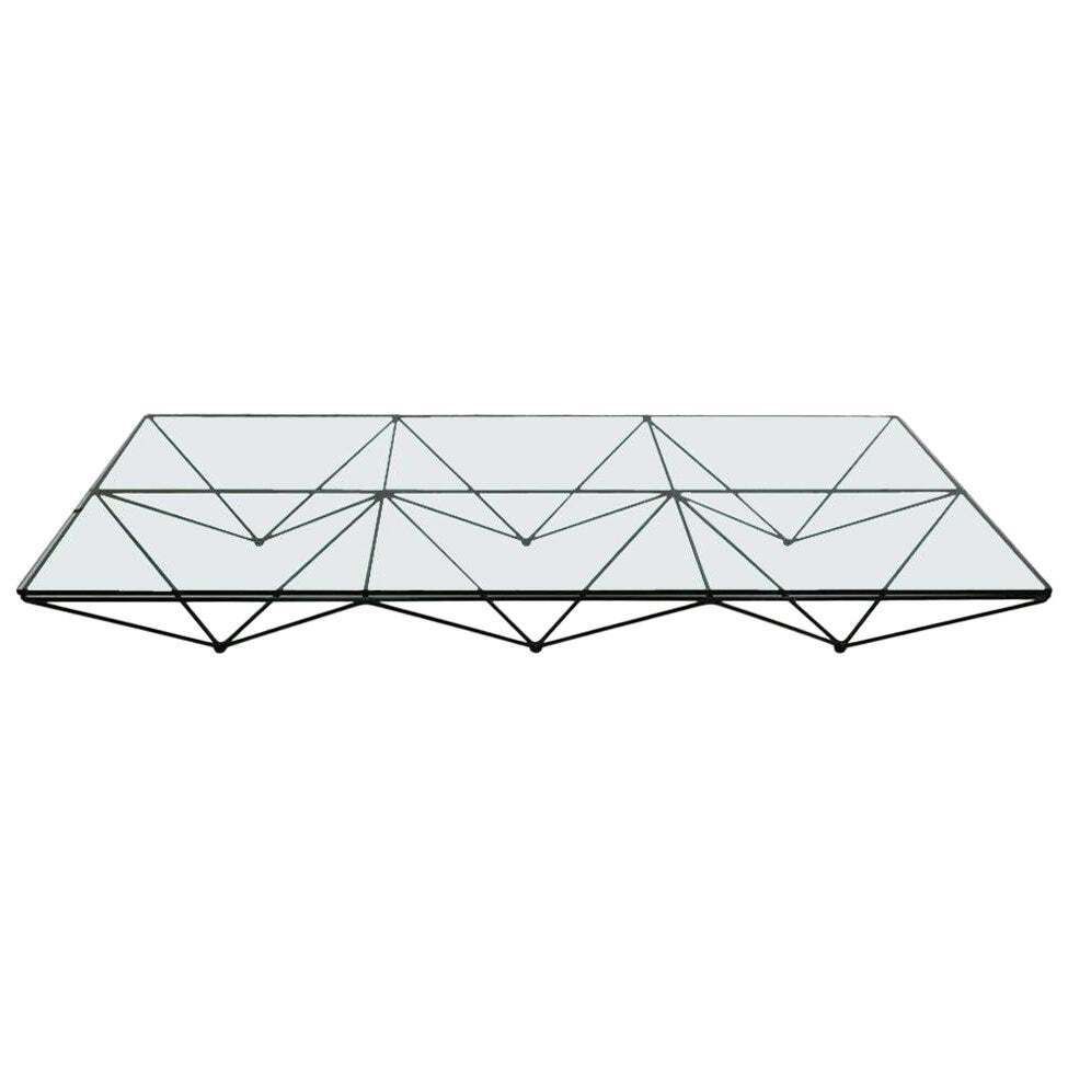 Mid Century Modern Paolo Piva Glass Top And Metal Base Italian Coffee Table