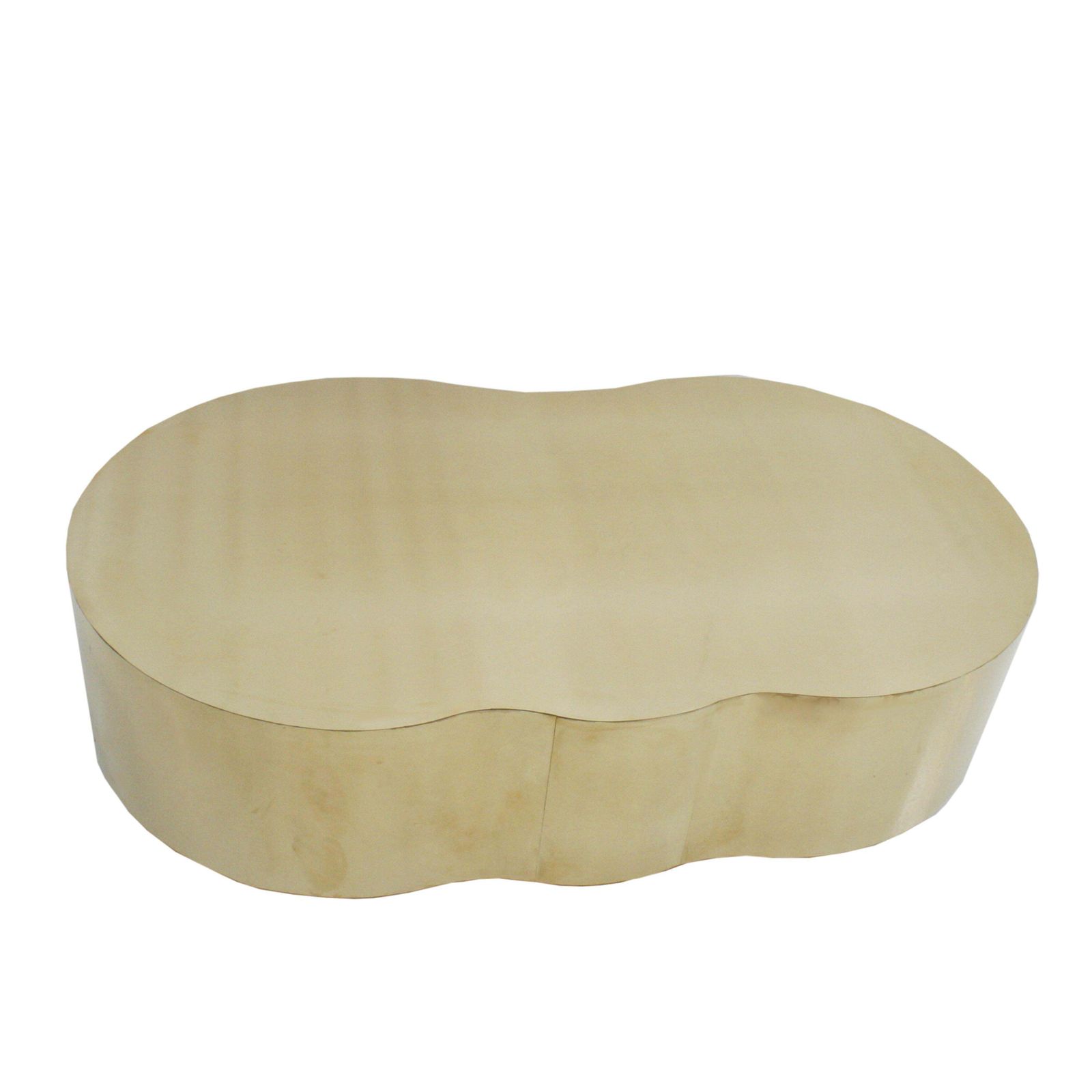 Mid Century Style Curved Coffee Table With Wooden Structure Covered In Brass photo 4176.0