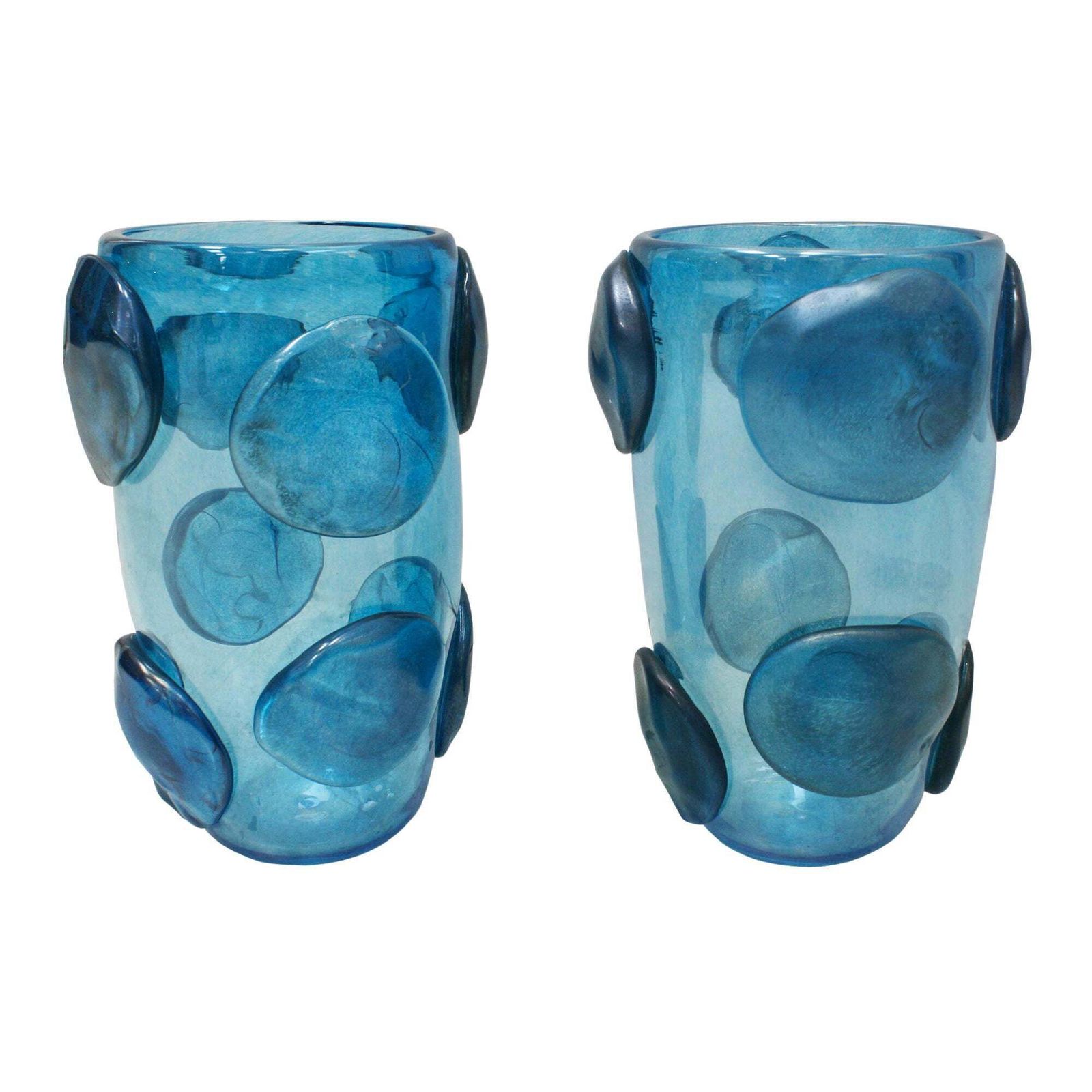 Mid Century Modern Costantini Blue Murano Glass Pair Of Italian Vases