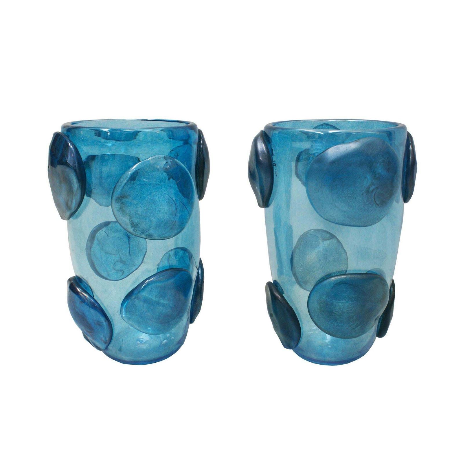 Mid Century Modern Costantini Blue Murano Glass Pair Of Italian Vases photo for sale