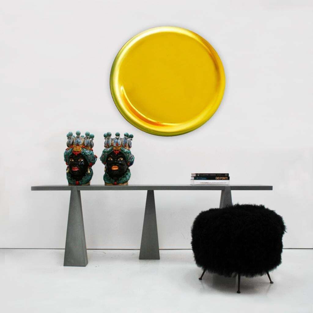 Mid Century Modern Mongolian Goat Fur Round Footstool, Italy, 1950s photo vinterior