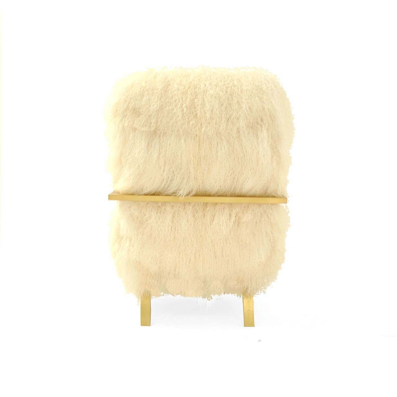 Pair Of L.A. Studio Contemporary Modern White Mongolian Goat Italian Armchairs photo vinterior