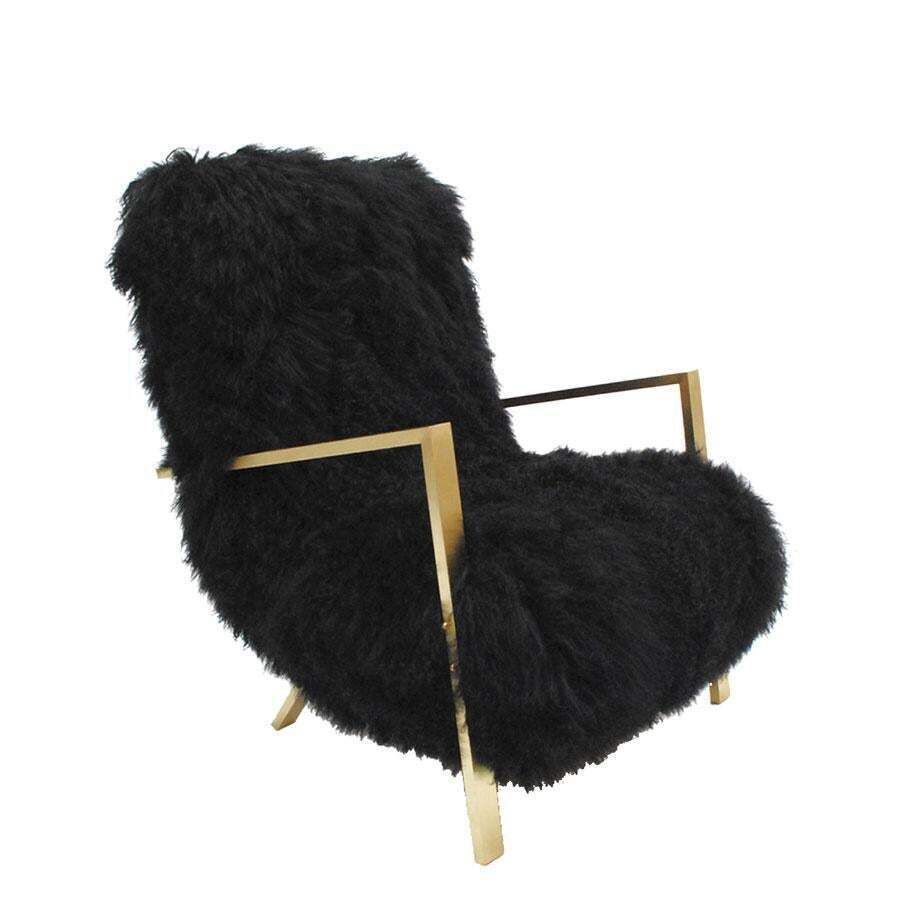 Pair Of L.A. Studio Contemporary Modern Black Mongolian Goat Italian Armchairs photo for sale
