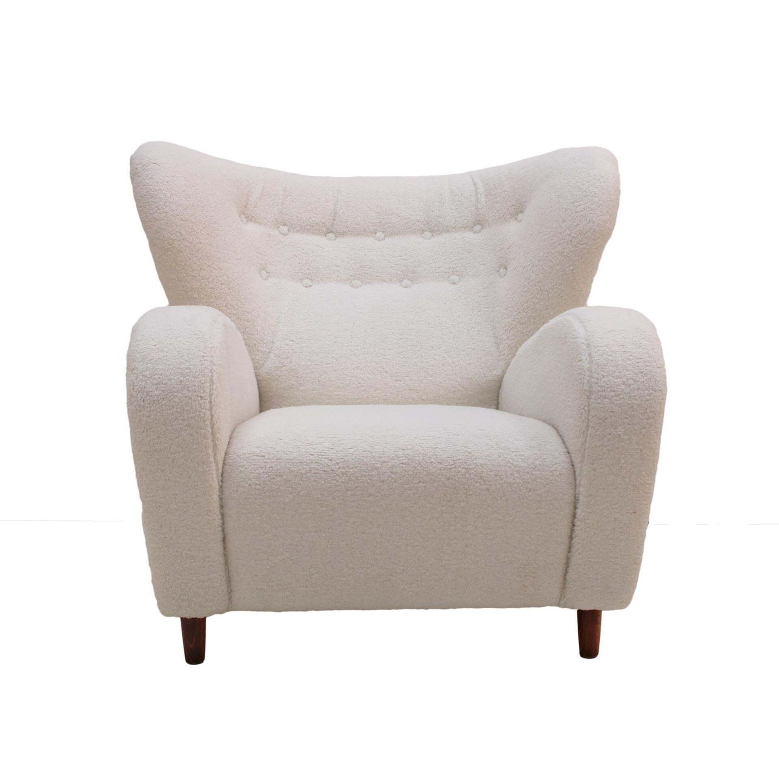 Late 20th Century White Wool And Solid Wood Pair Of Armchairs, Norway photo furniture