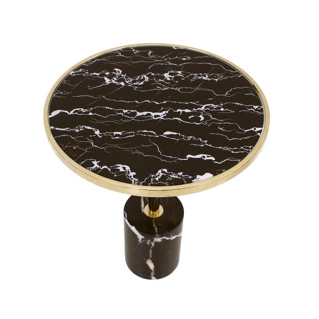 Pair Of Contemporary Marquina Marble, Glass, Brass Side Italian Tables photo vinterior