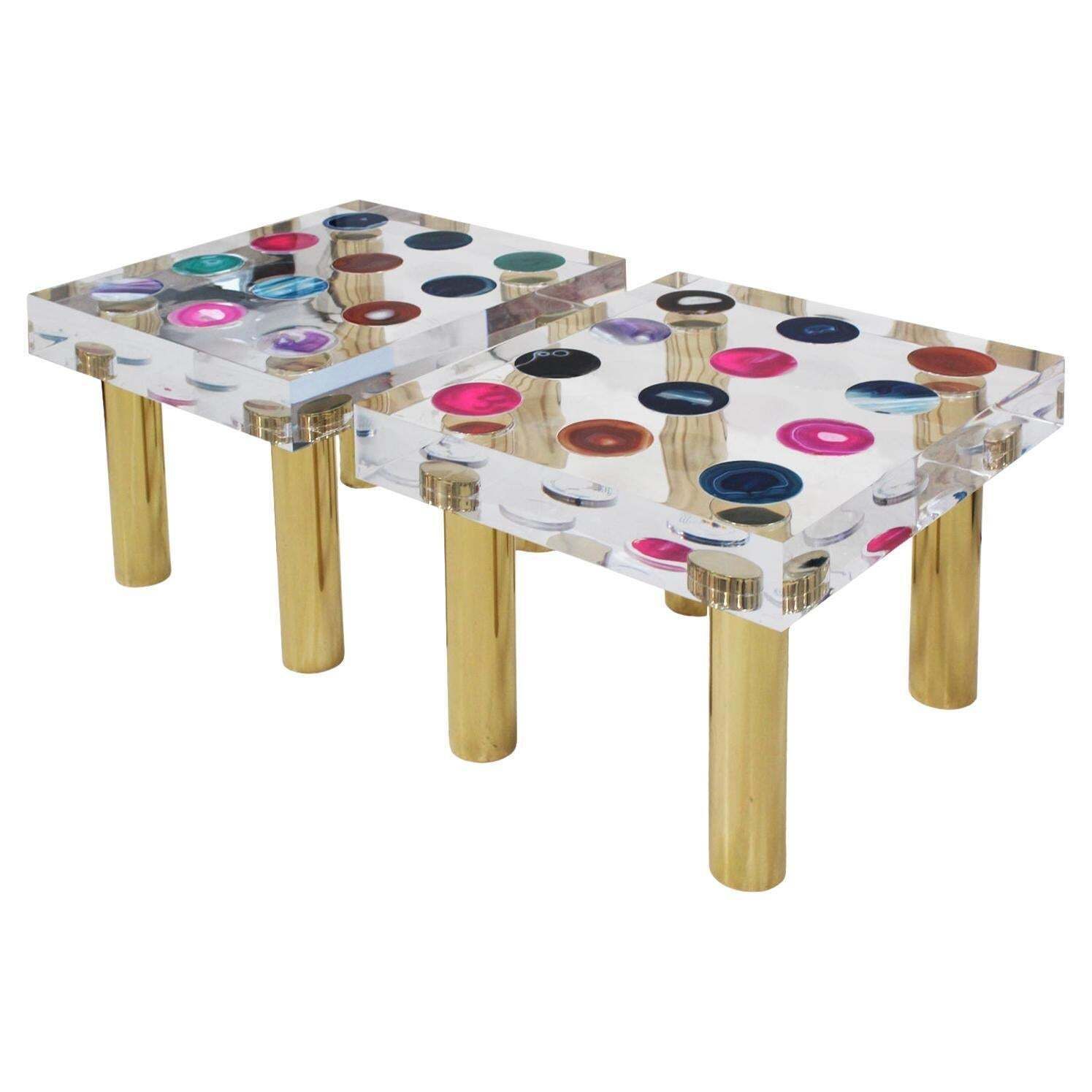 Superego Contemporary Modern Italian Plexiglass And Brass Side Table