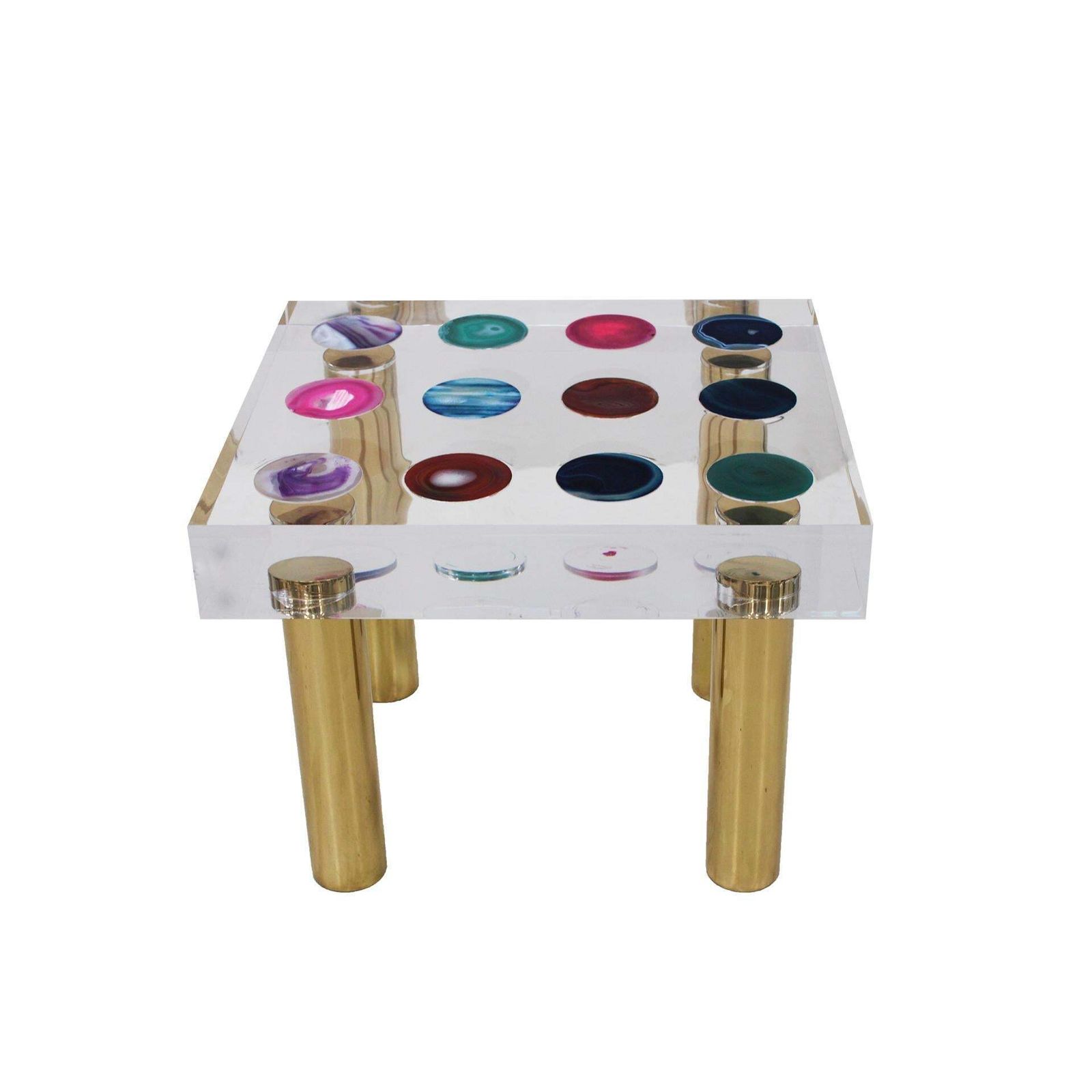 Superego Contemporary Modern Italian Plexiglass And Brass Side Table photo vintage