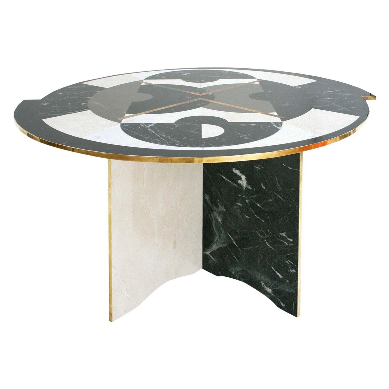 Mid Century Modern Italian By L.A. Studio Circular Marble And Brass Table