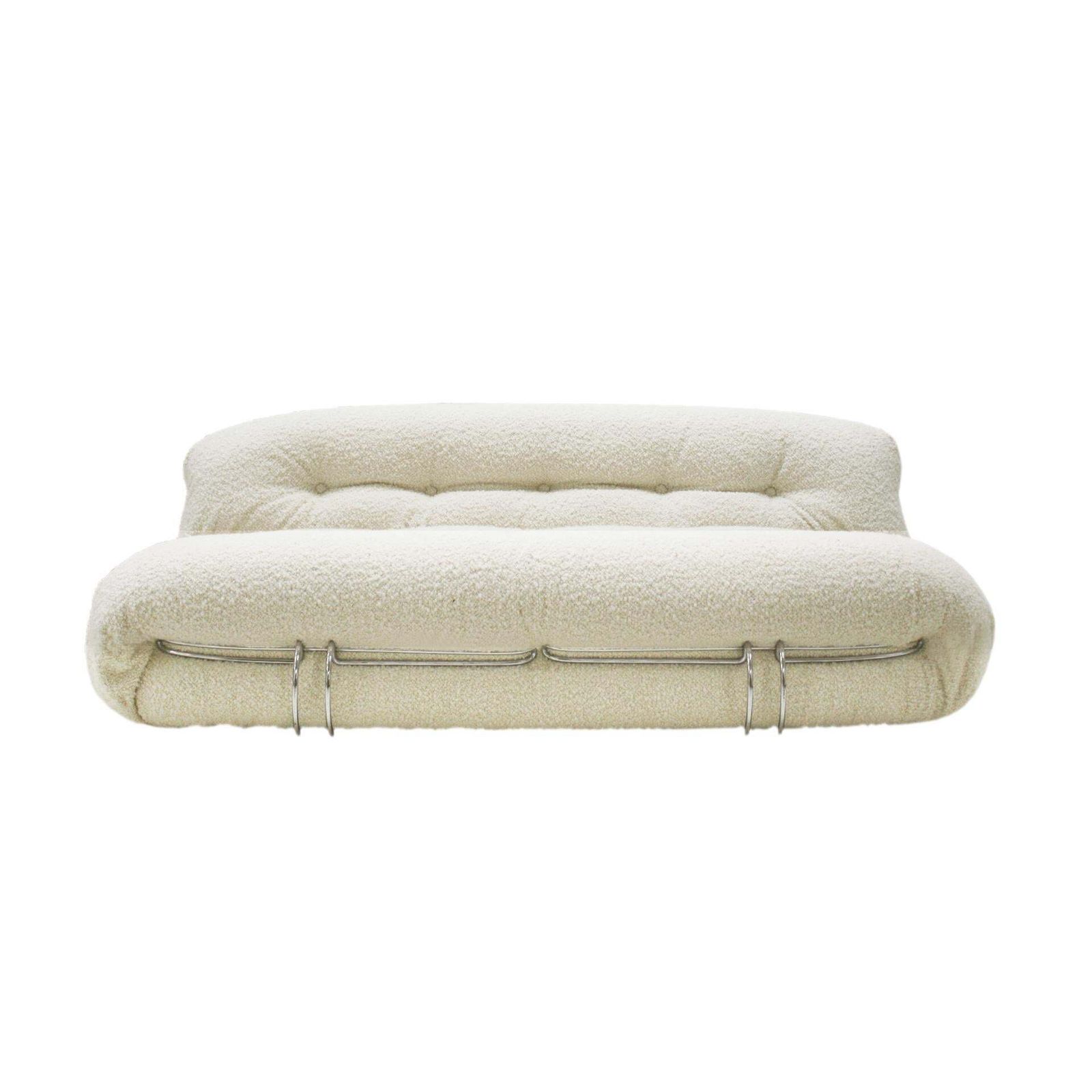 Mid Century Modern Tobia Scarpa White Bouclé Wool Soriana Italian Sofa, 1960s photo buy