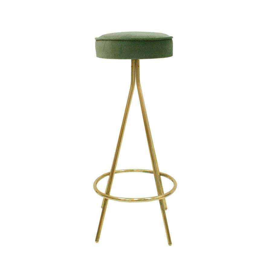 Midcentury Style Circular Brass And Cotton Velvet Italian Bar Stools photo buy
