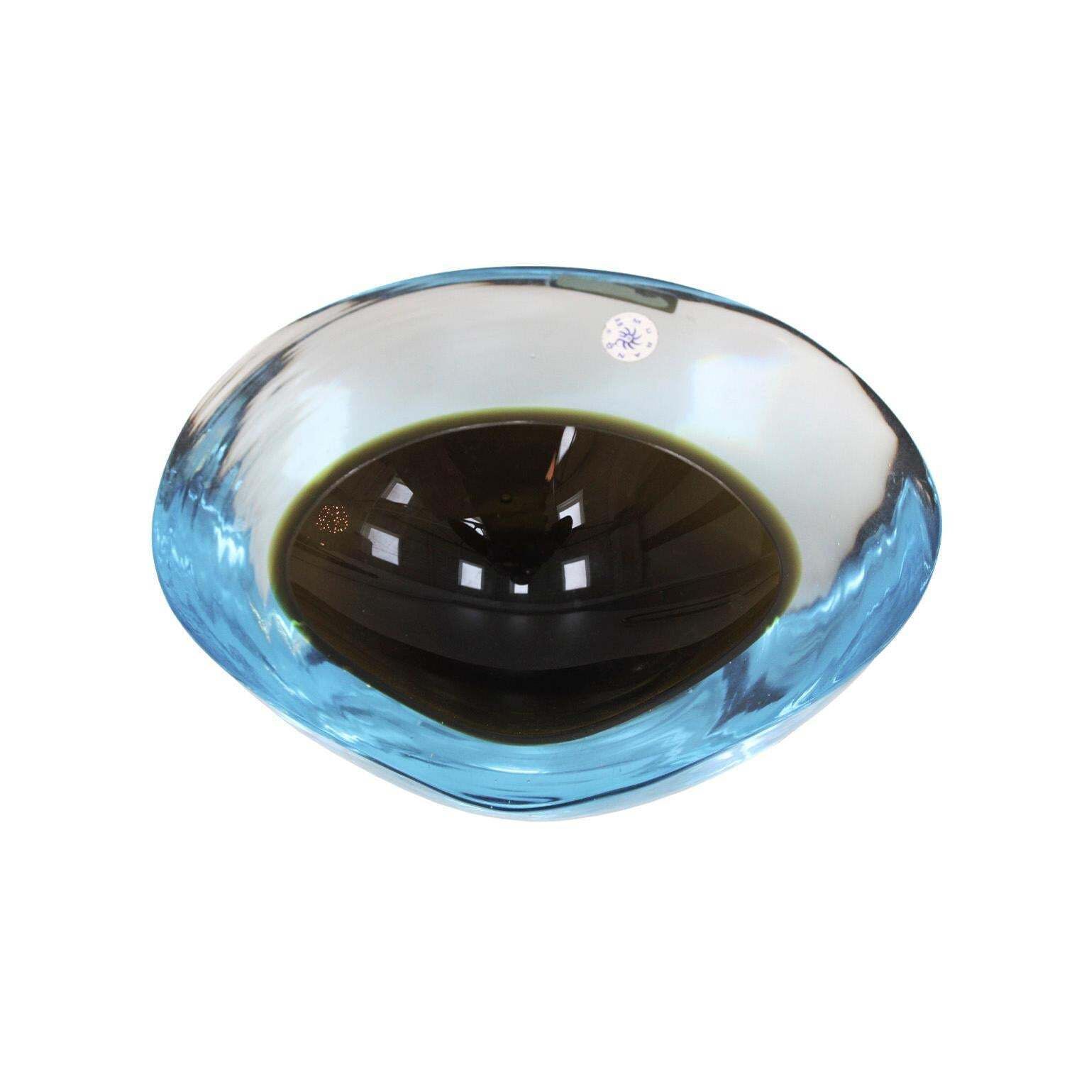 Mid Century Modern Blue And Black Sommerso Murano Glass Vase By Flavio Poli 1950 photo furniture