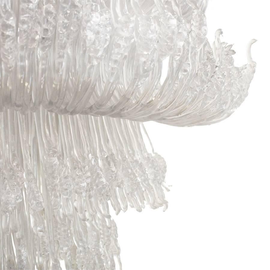 Contemporary Rare Sculptural Italian Clear White Suspension Lamp   Chandelier photo for sale