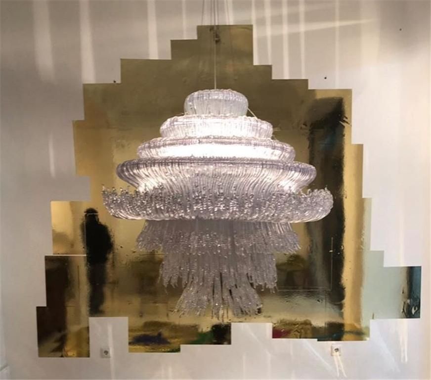 photo furniture Contemporary Rare Sculptural Italian Clear White Suspension Lamp   Chandelier
