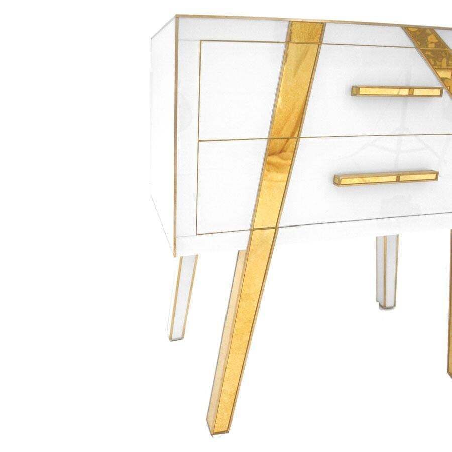 Contemporary Solid Wood And Glass Italian Pair Of Bedside Tables By L.A. Studio photo for sale