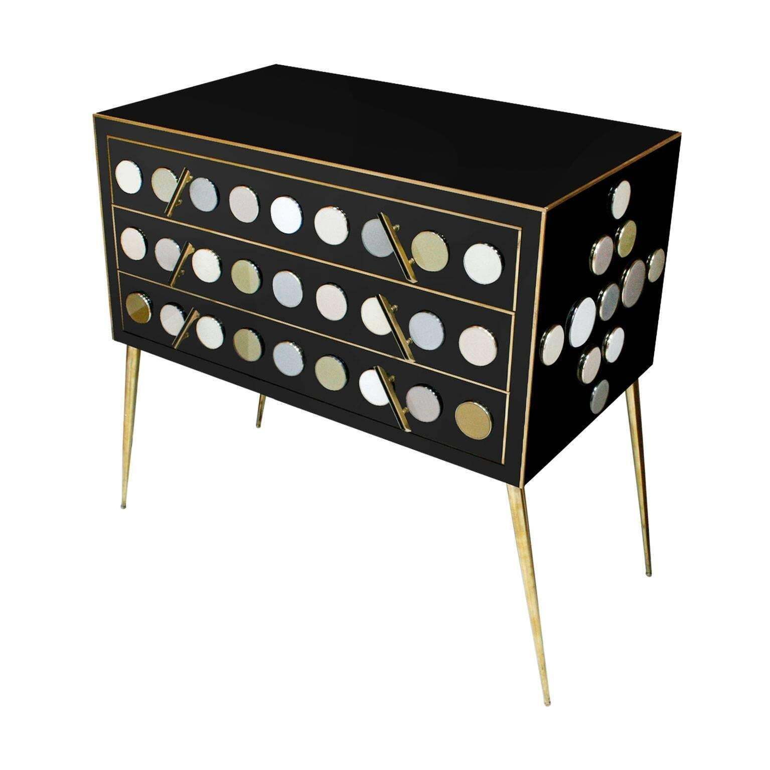 Mid Century Modern Style Solid Wood Murano Glass And Brass Italian Commode photo for sale