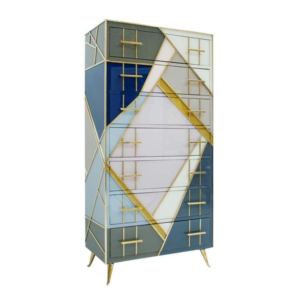 Mid Century Modern Style Murano Glass And Brass Italian Commode photo for sale
