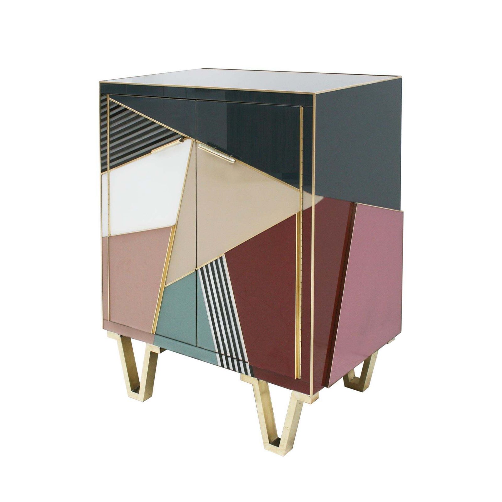 Mid Century Modern Style Wood Colored Glass And Brass Pair Of Italian Sideboards photo 11547.0