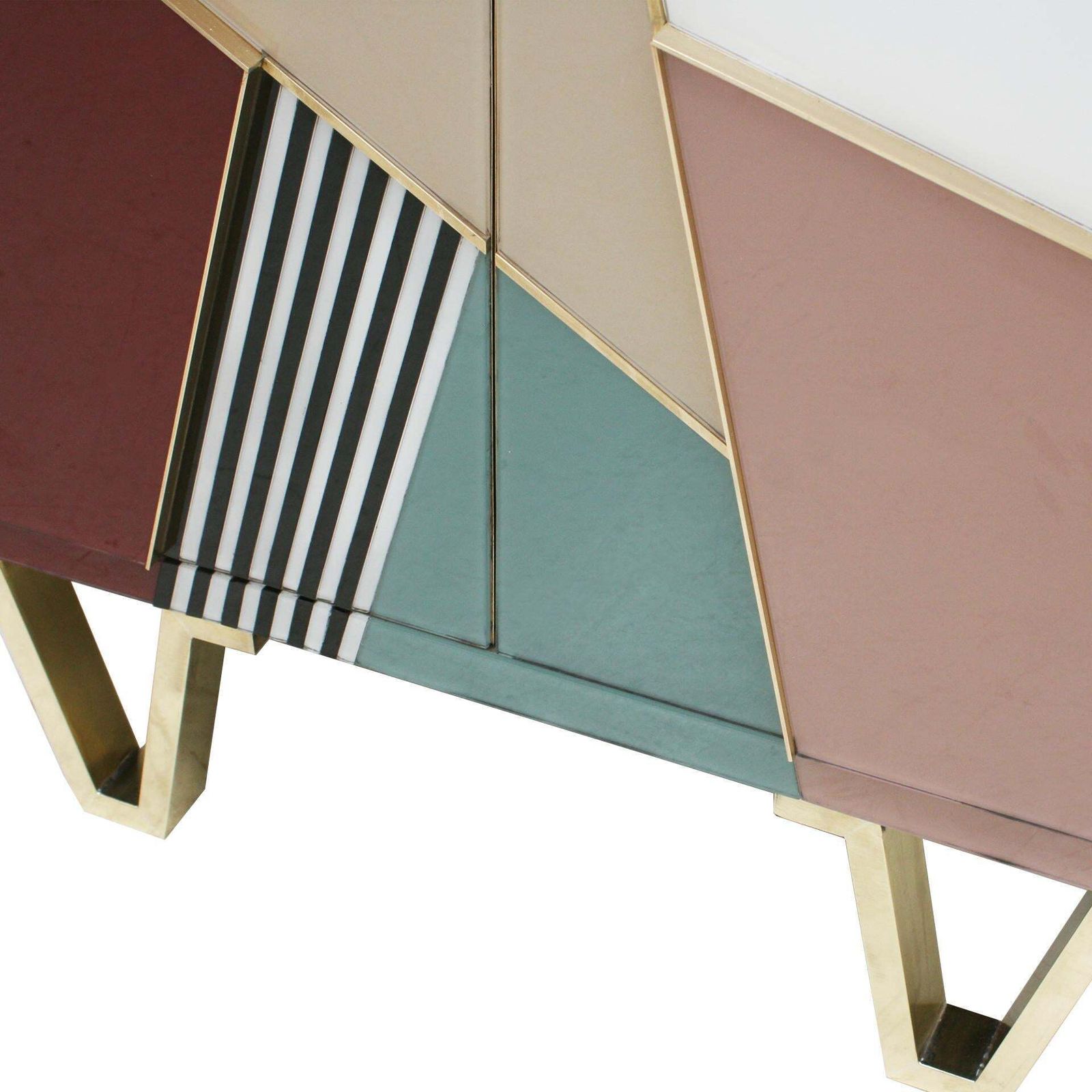 Mid Century Modern Style Wood Colored Glass And Brass Pair Of Italian Sideboards photo vintage