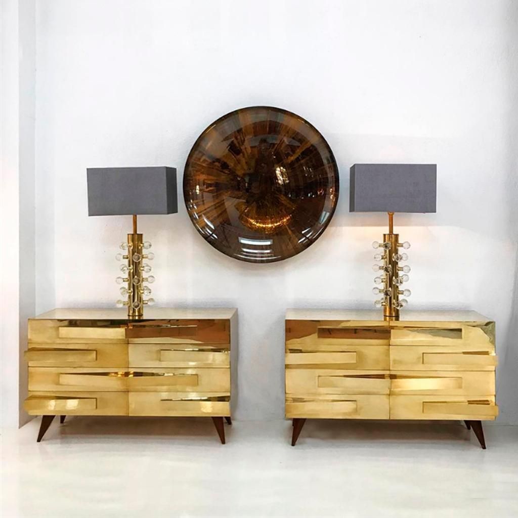 16900.0 Mid Century Modern Style Wood And Brass Italian Pair Of Commodes photo